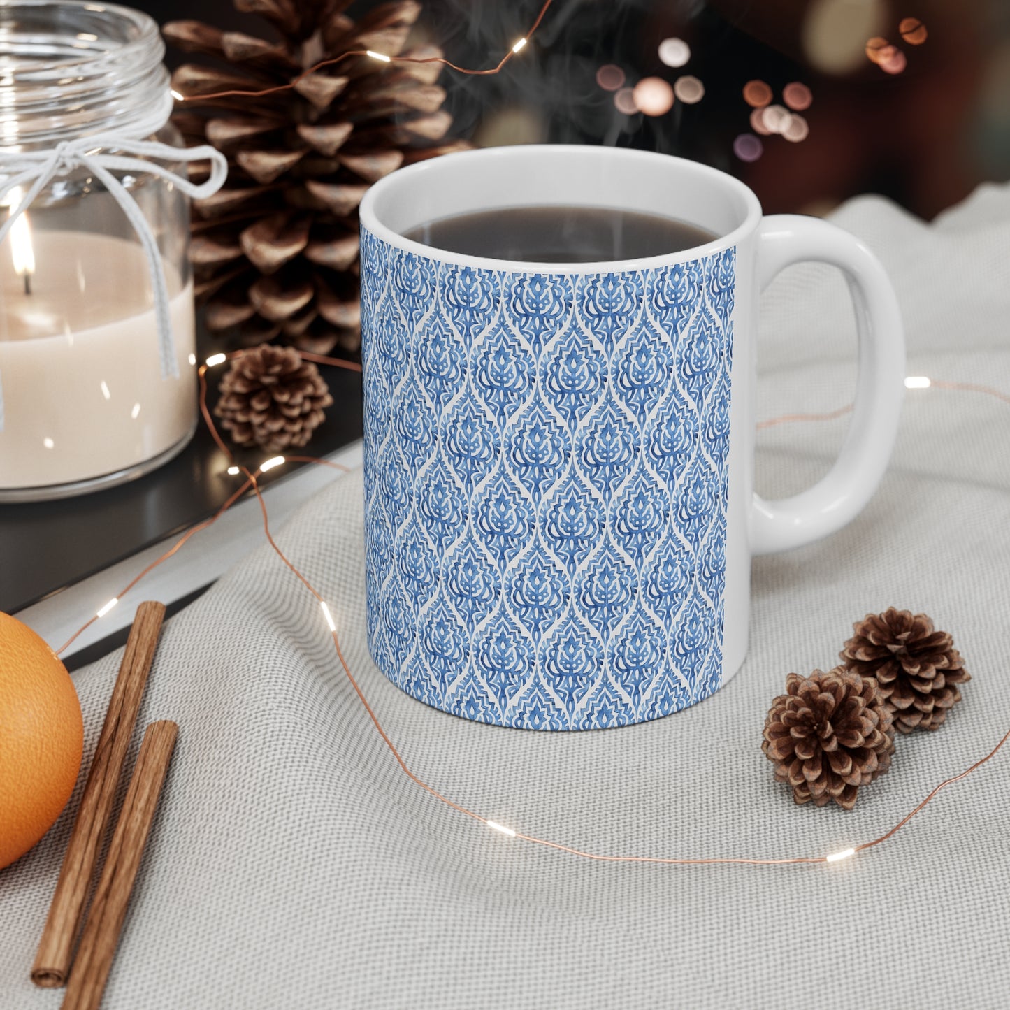 Blue Pattern Print Ceramic Mug, 11oz