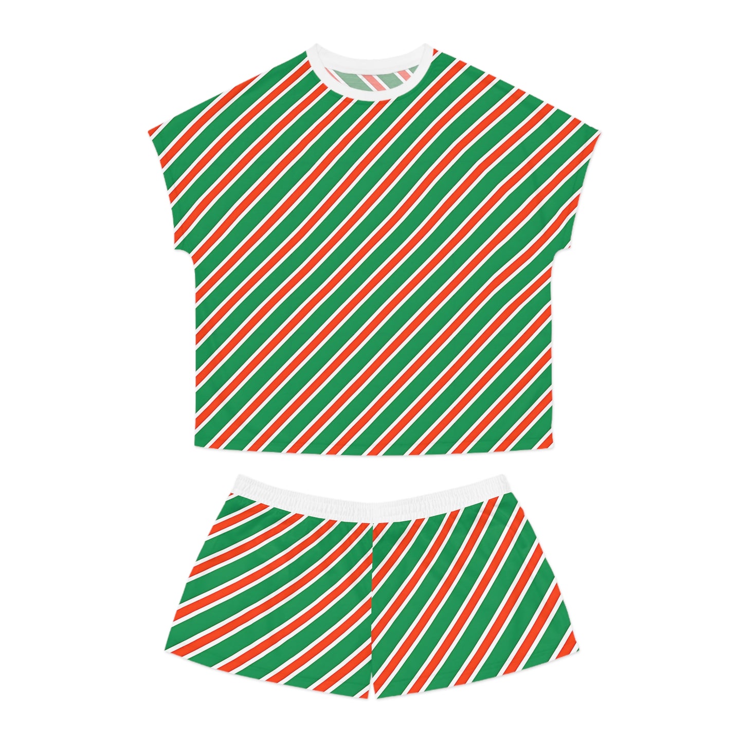Festive Women’s Short Pajama Set - Holiday Stripes for Cozy Nights