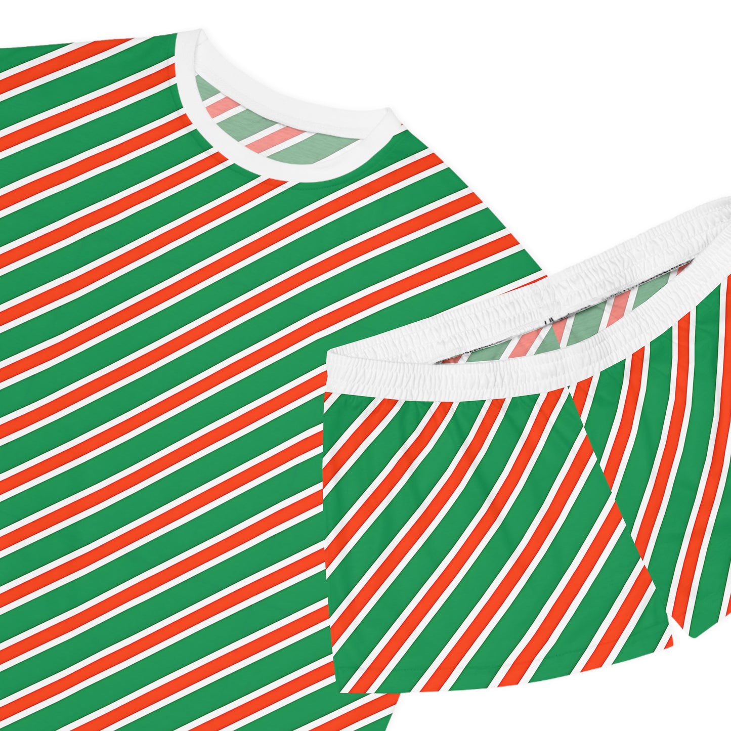 Festive Women’s Short Pajama Set - Holiday Stripes for Cozy Nights