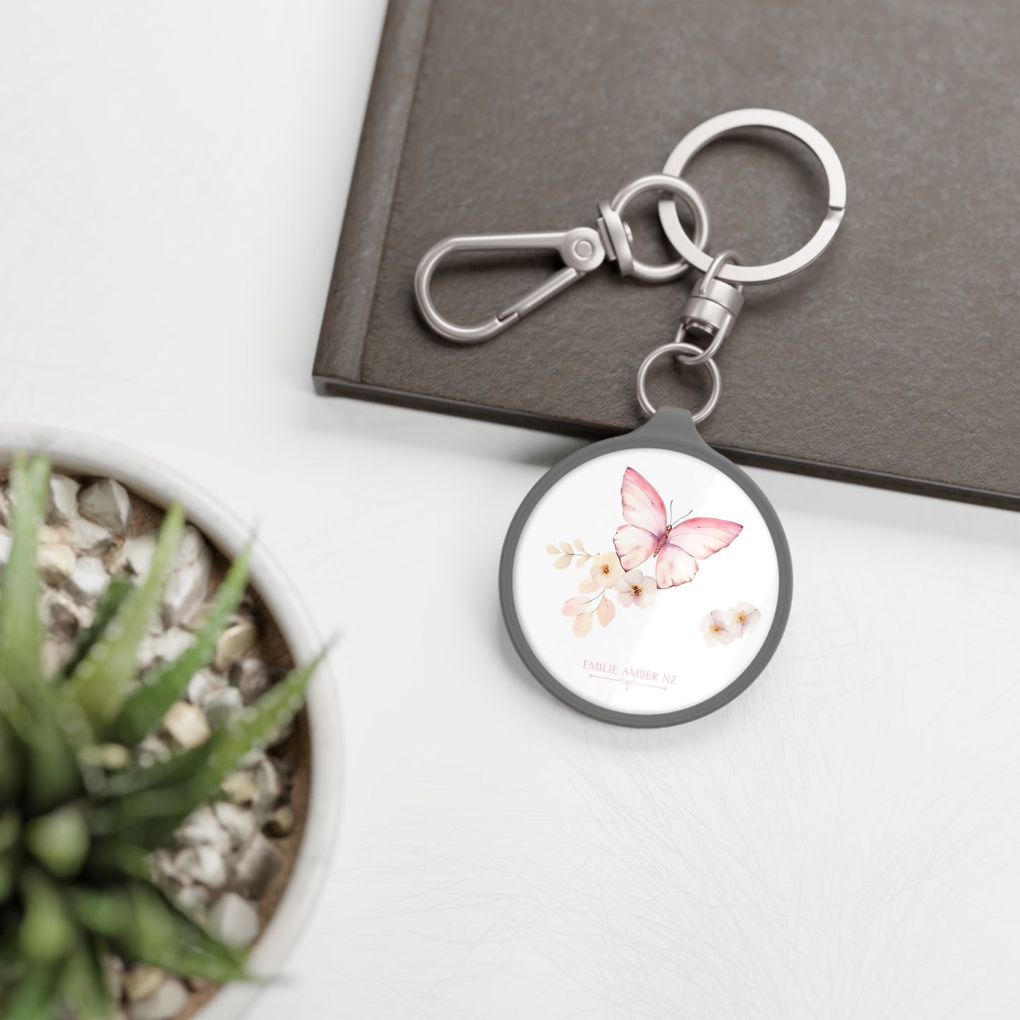 Pink Butterfly Keyring Tag