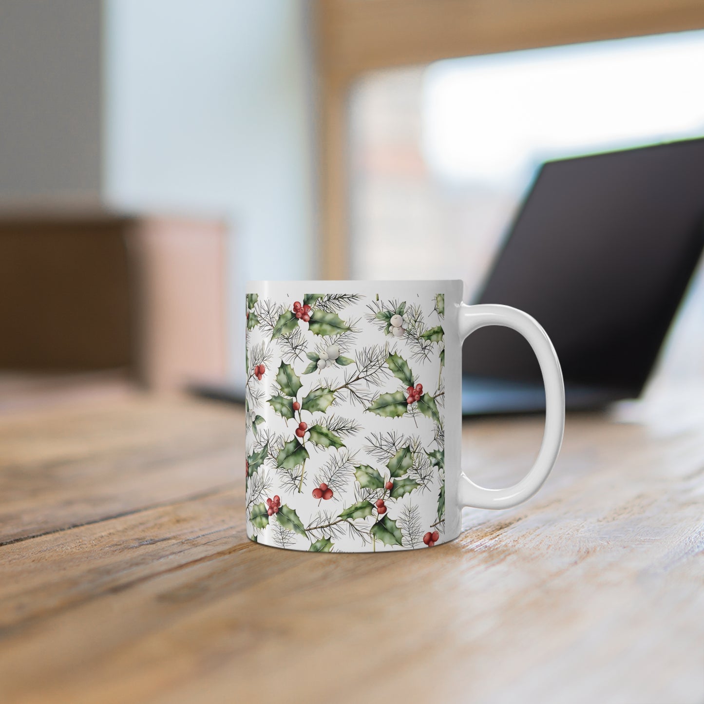 Christmas Holly Ceramic Mug, 11oz
