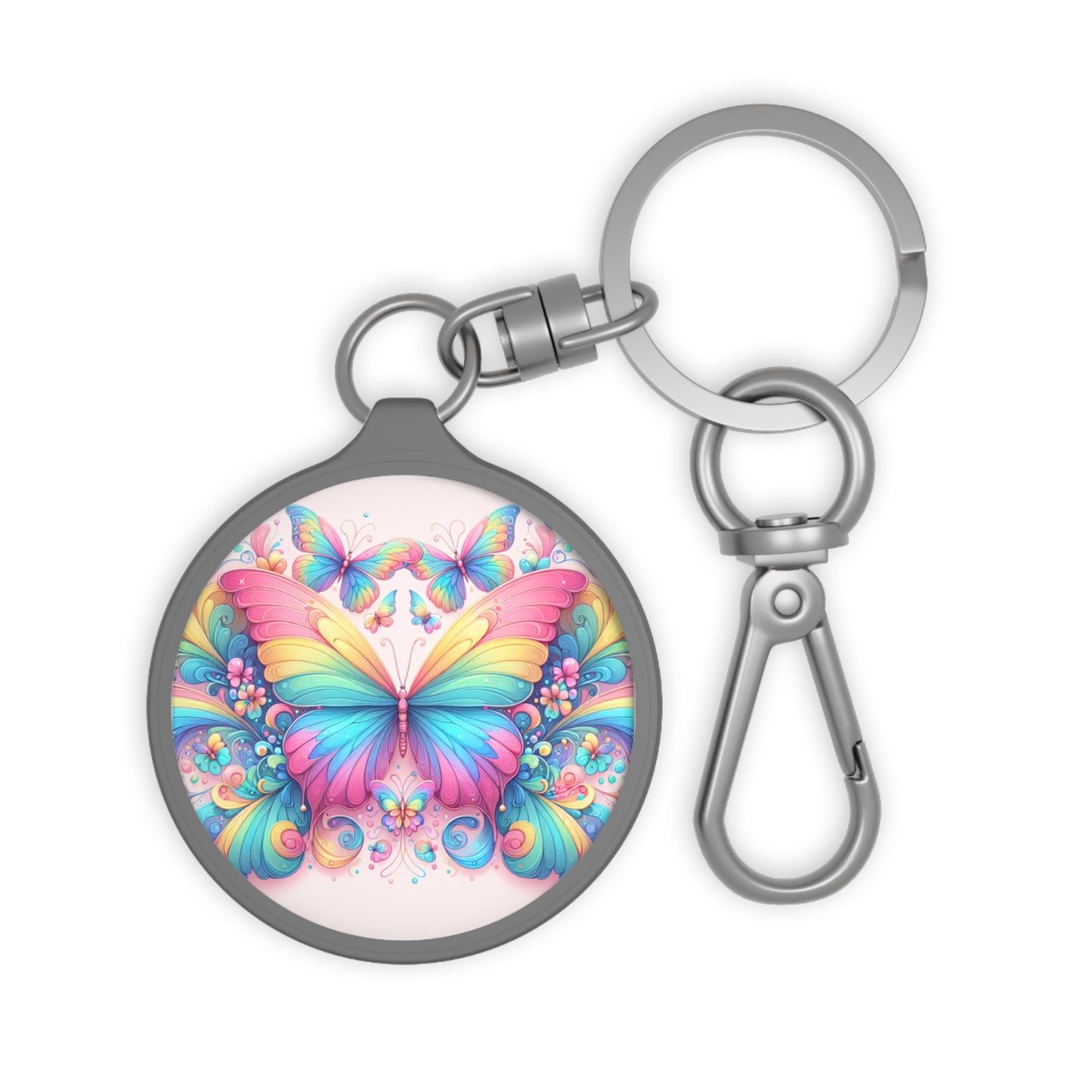 Psychedelic Rainbow Butterfly Keyring Tag