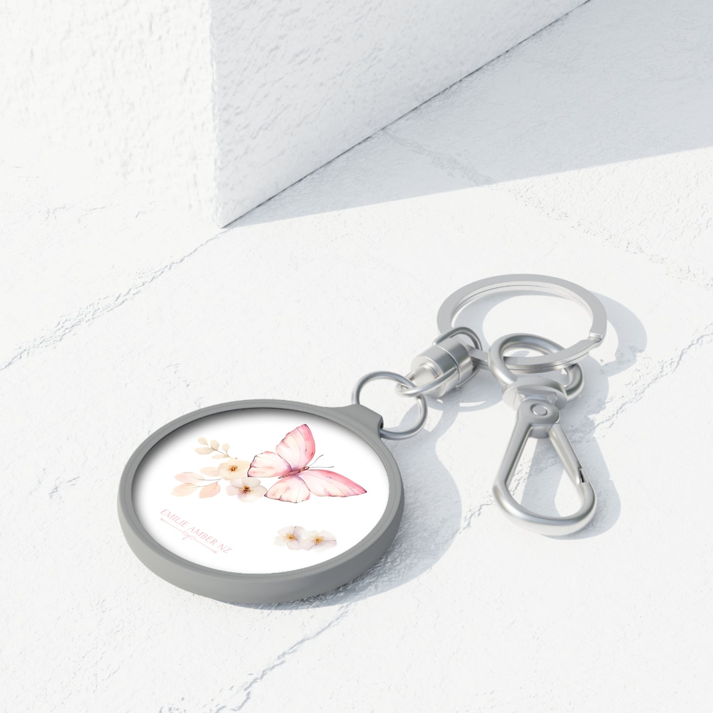Pink Butterfly Keyring Tag