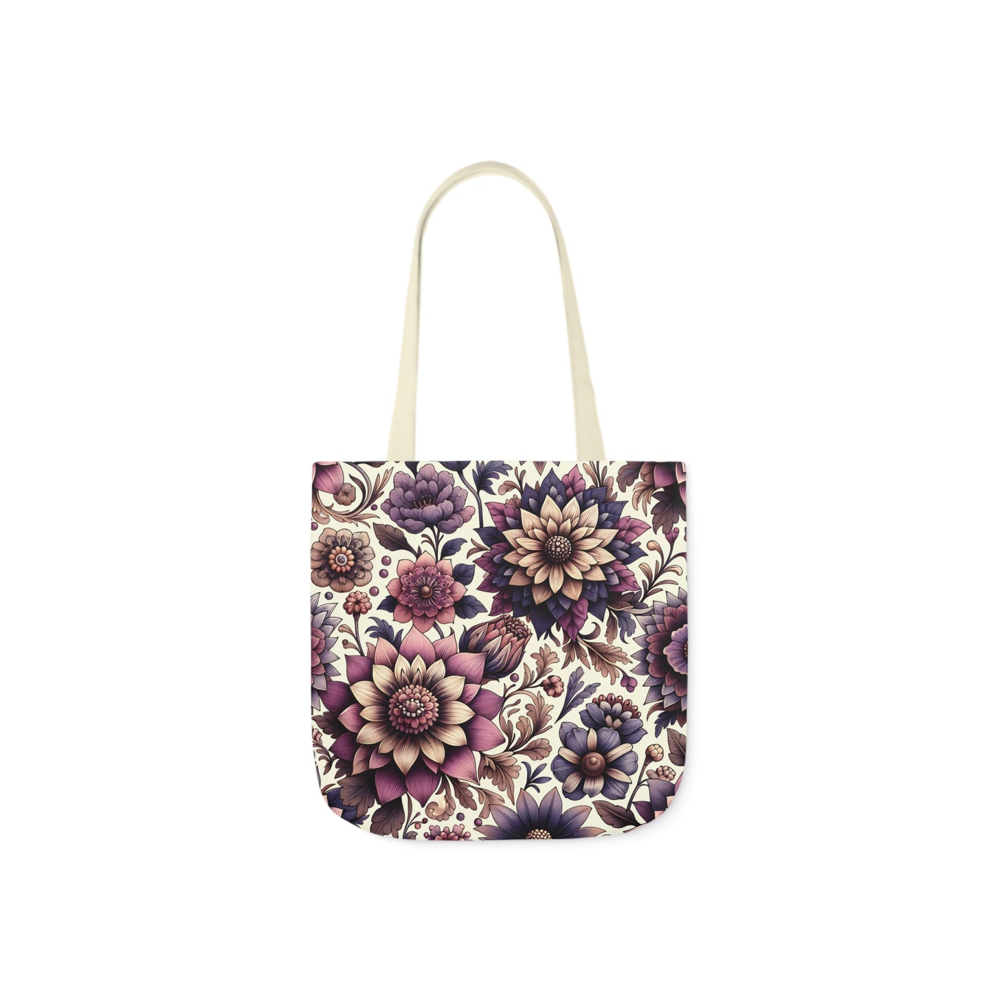 Purple Floral Canvas Tote Bag - White