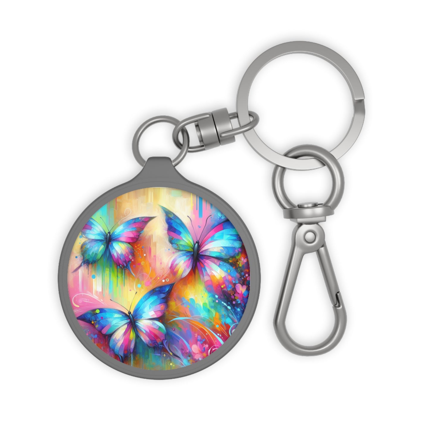 Psychedelic Rainbow Butterflies #2 Keyring Tag