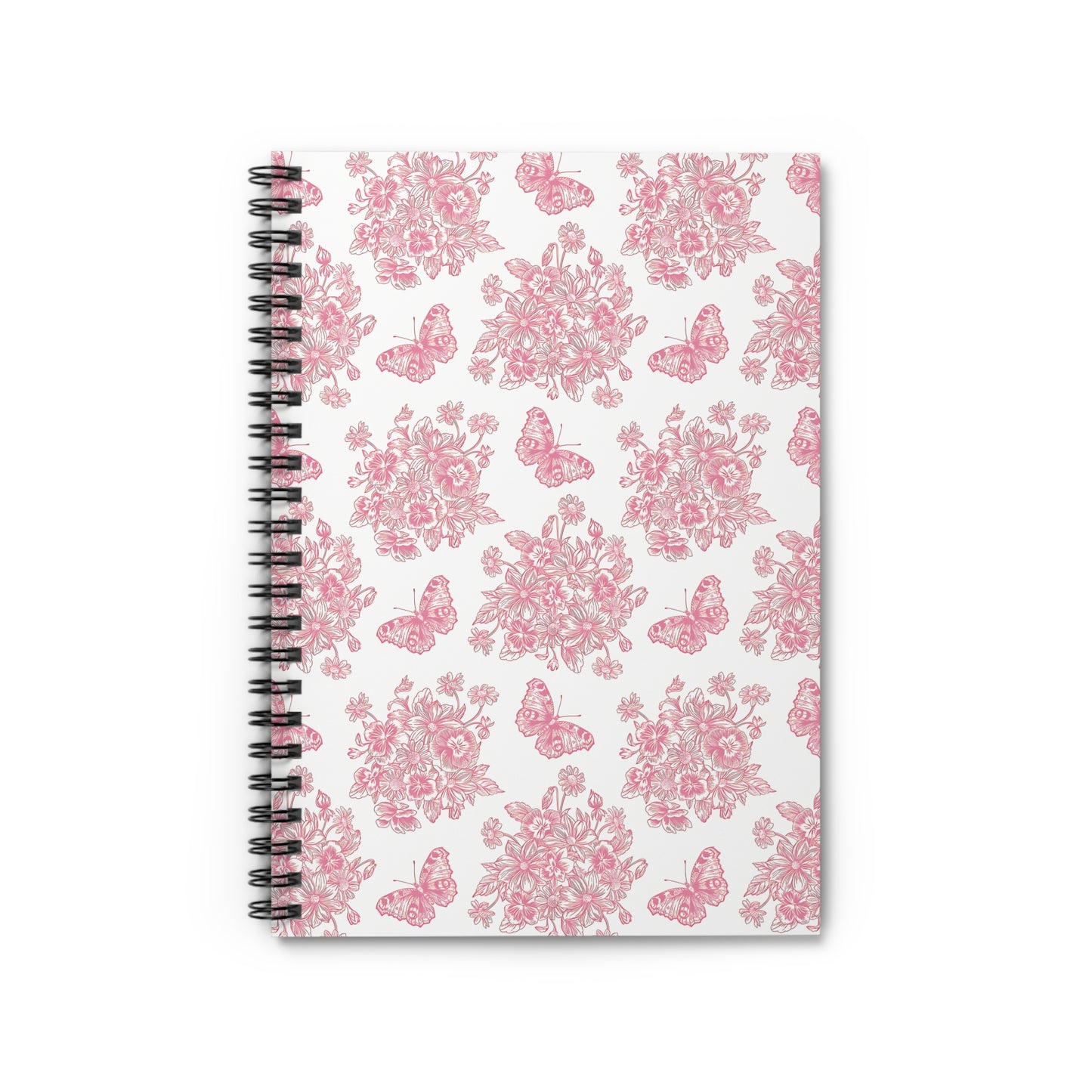 Pink & White Butterfly Spiral Notebook - Ruled Line