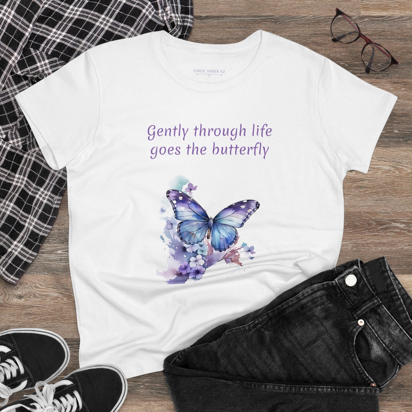 Purple Butterfly Woman's Cotton T-Shirt