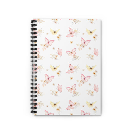 Pink & Yellow Butterfly Spiral Notebook - Ruled Line