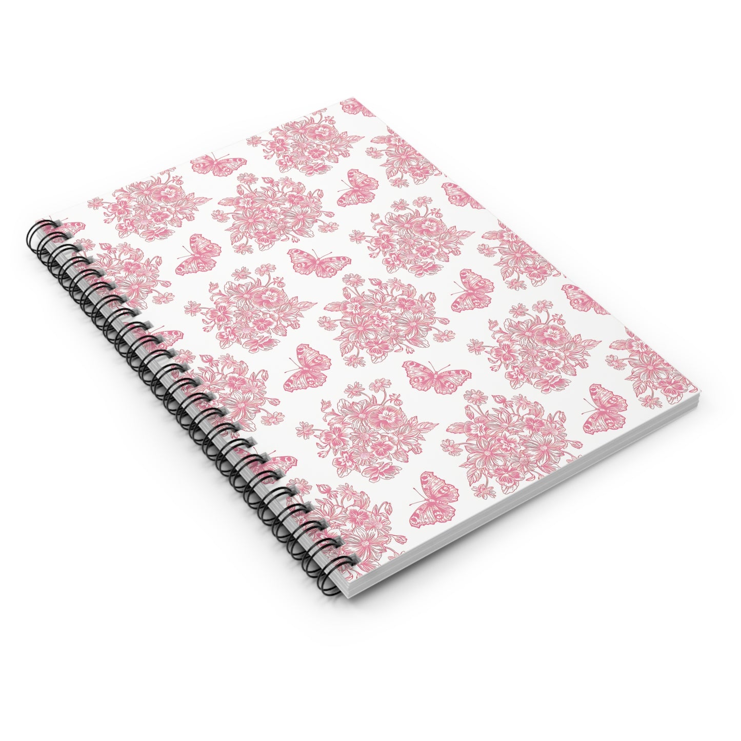 Pink & White Butterfly Spiral Notebook - Ruled Line