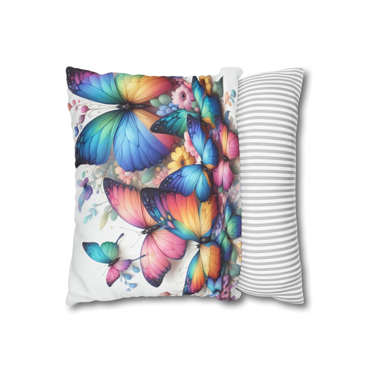 Rainbow Butterflies and Flowers Cushion Cover