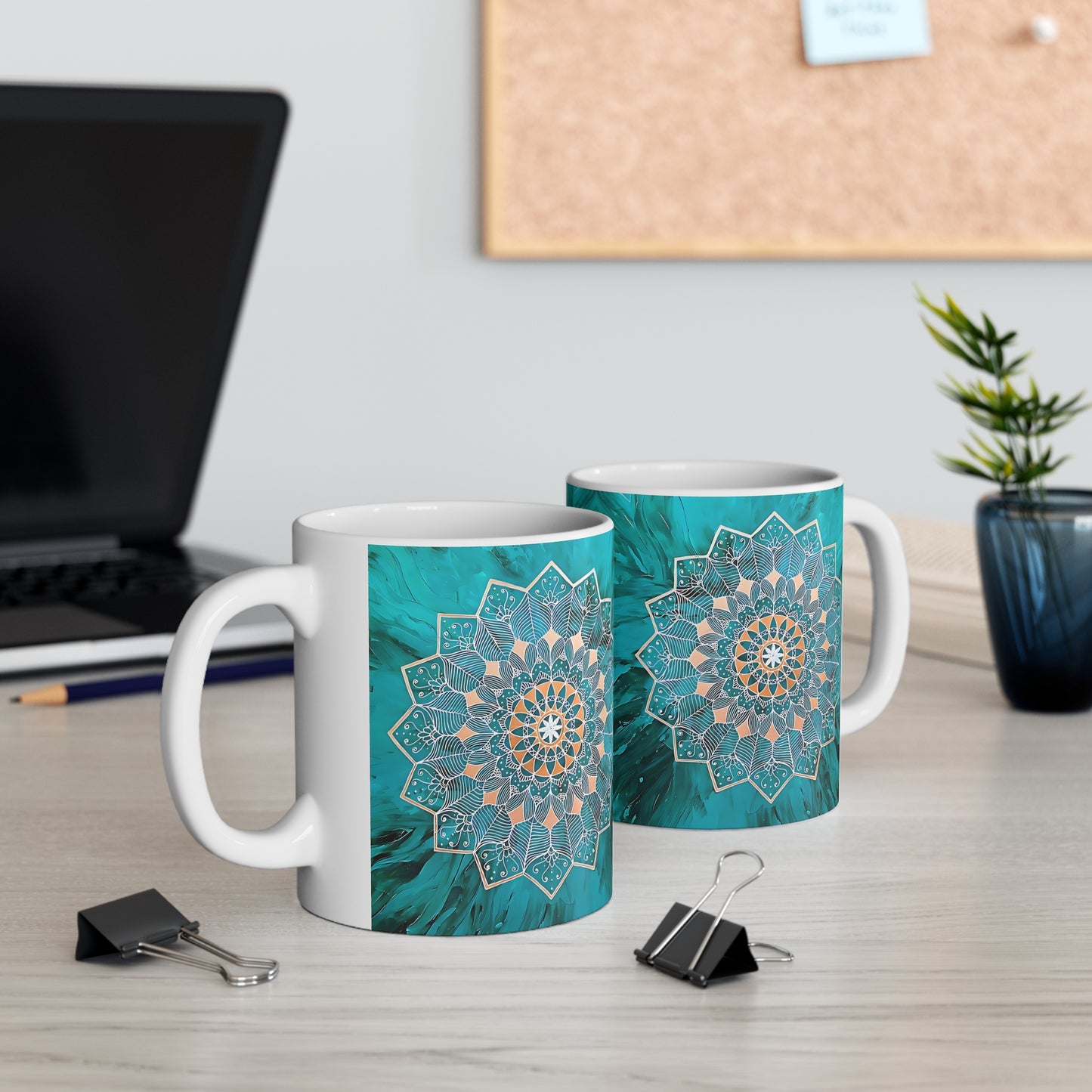 Teal Mandala Ceramic Mug, 11oz