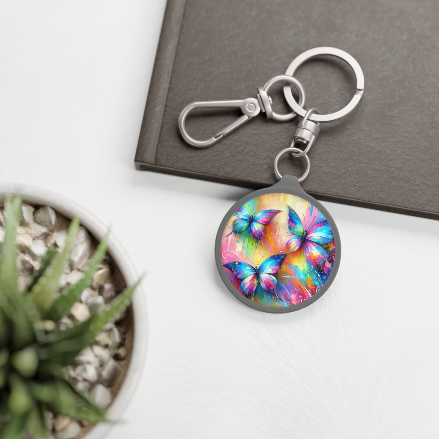 Psychedelic Rainbow Butterflies #2 Keyring Tag