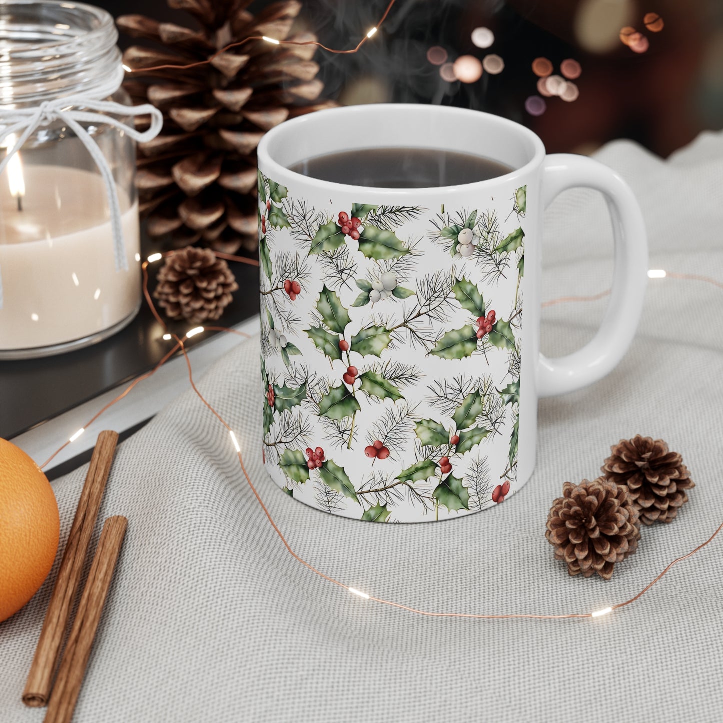 Christmas Holly Ceramic Mug, 11oz