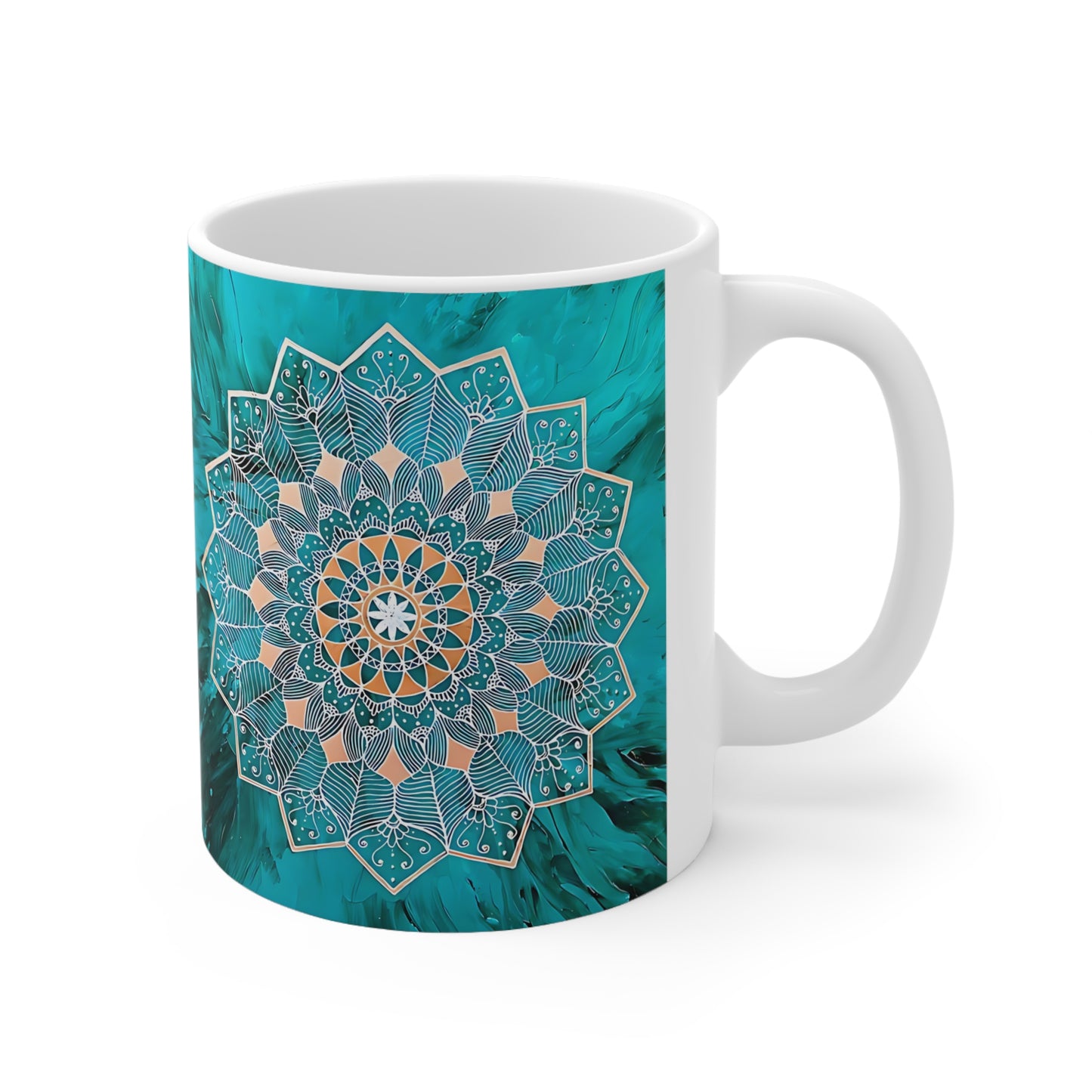 Teal Mandala Ceramic Mug, 11oz