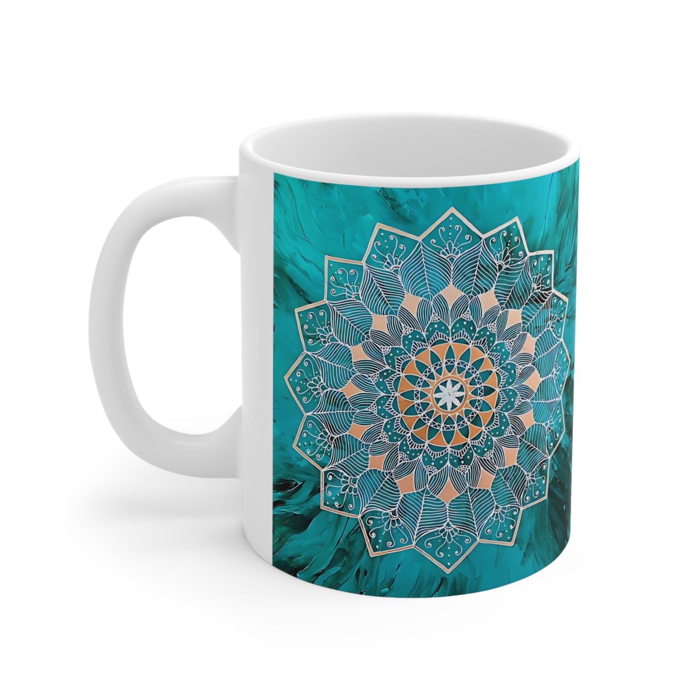 Teal Mandala Ceramic Mug, 11oz