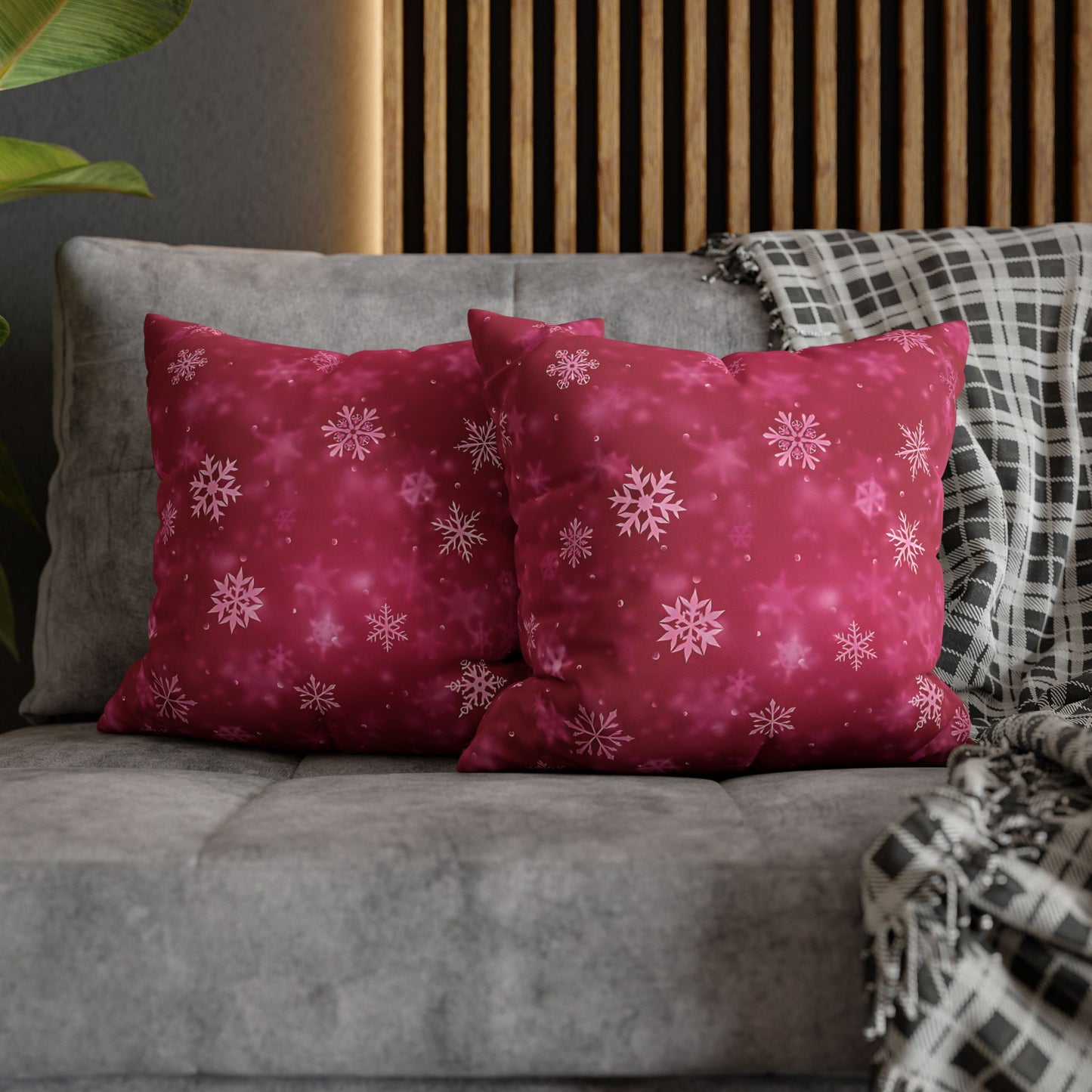 Pink Snowflake Cushion Cover