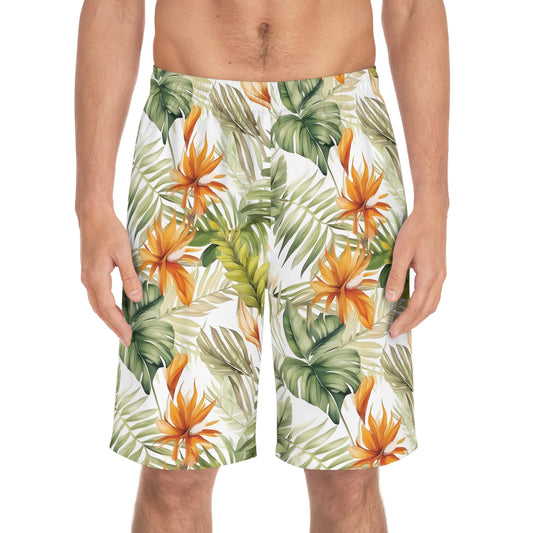 Tropical Floral Men's Board Shorts for Beach Days