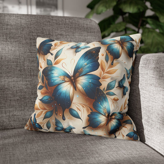Blue Gold Butterfly Cushion Cover