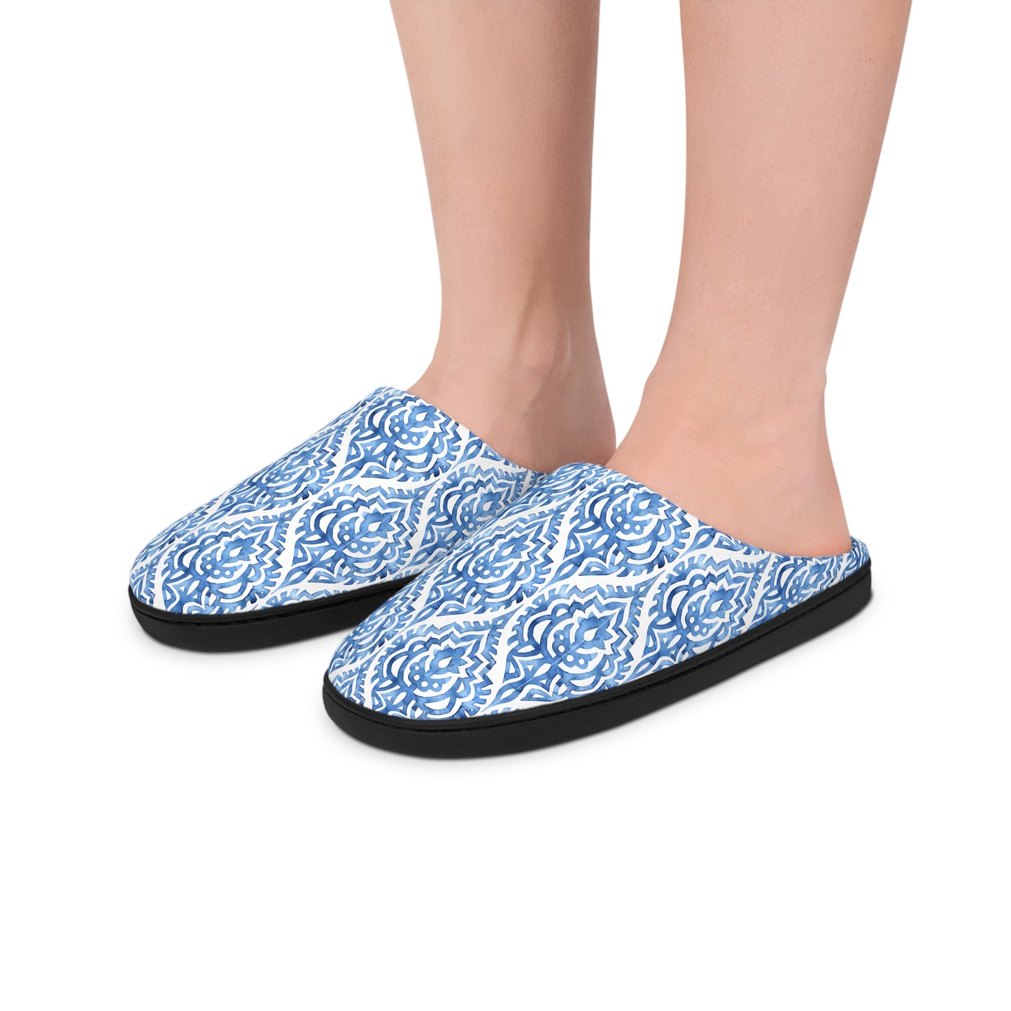 Blue Pattern Print Women's Indoor Slippers