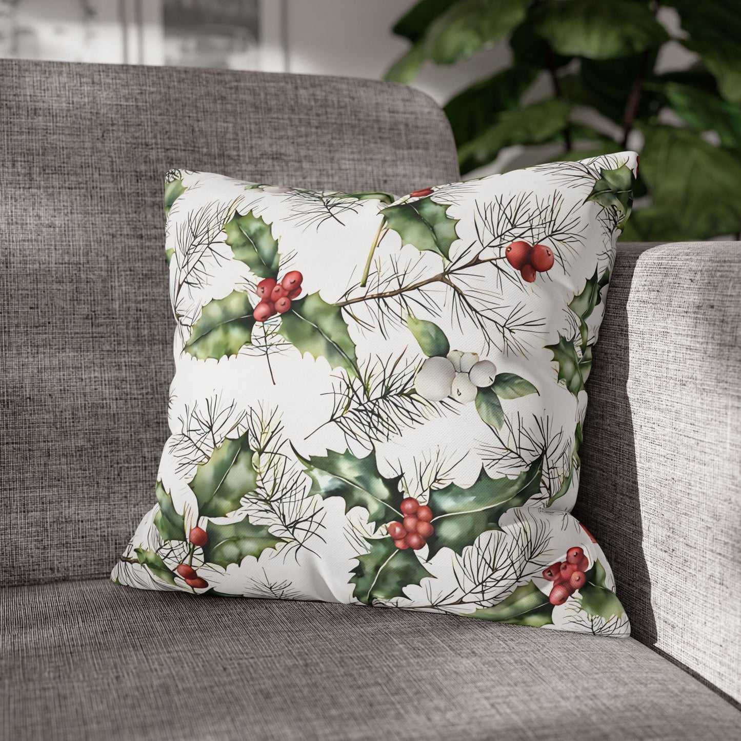 Mistletoe and Holly Cushion Cover