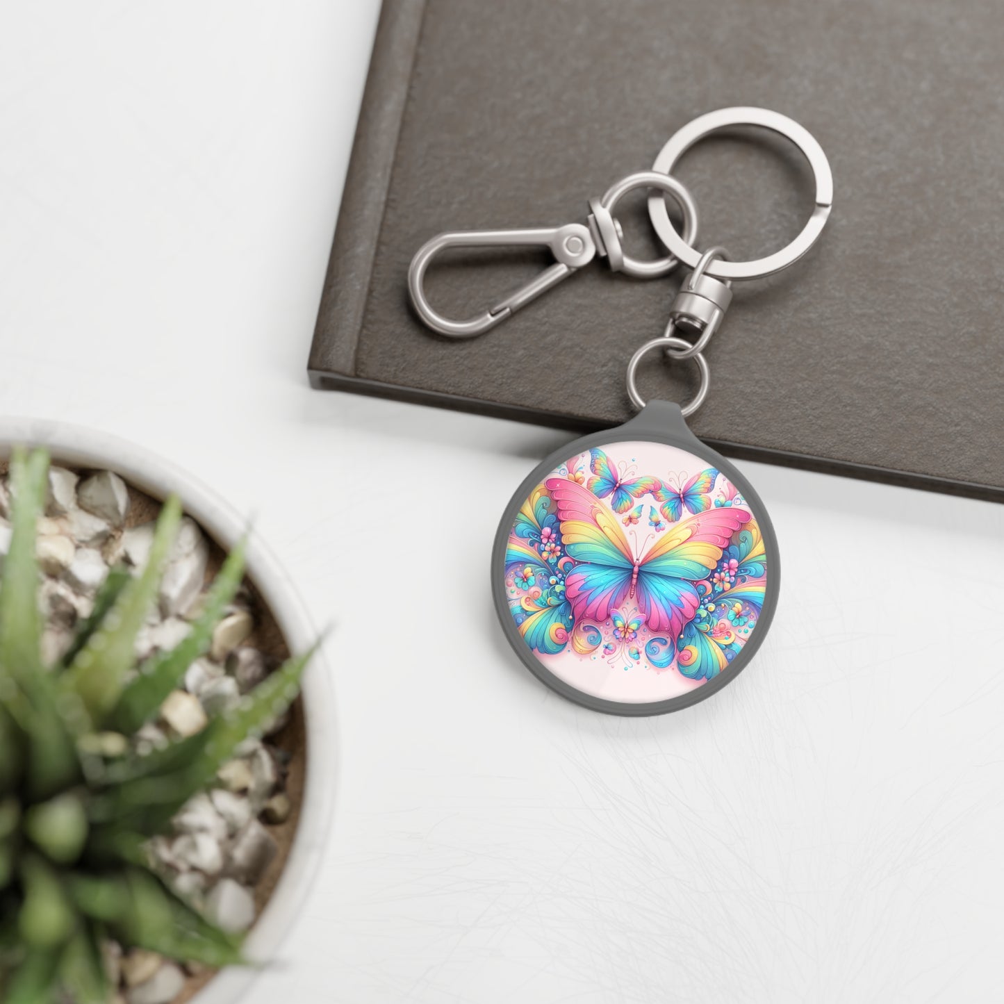 Psychedelic Rainbow Butterfly Keyring Tag