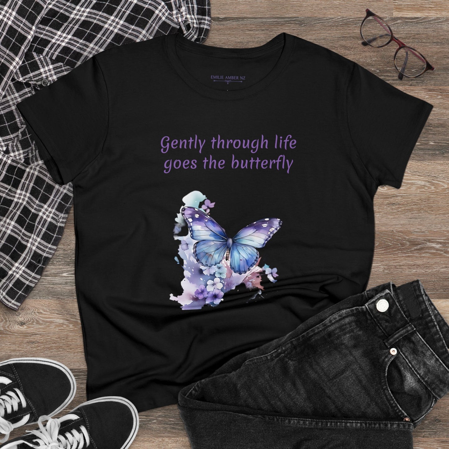Purple Butterfly Woman's Cotton T-Shirt