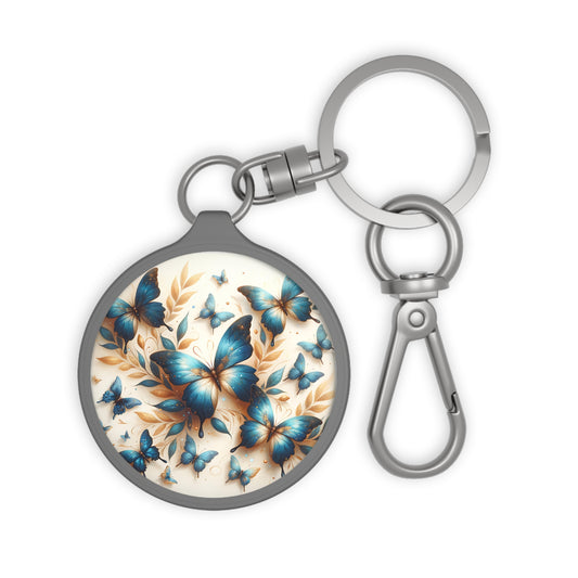 Blue & Gold Butterfly Keyring Tag
