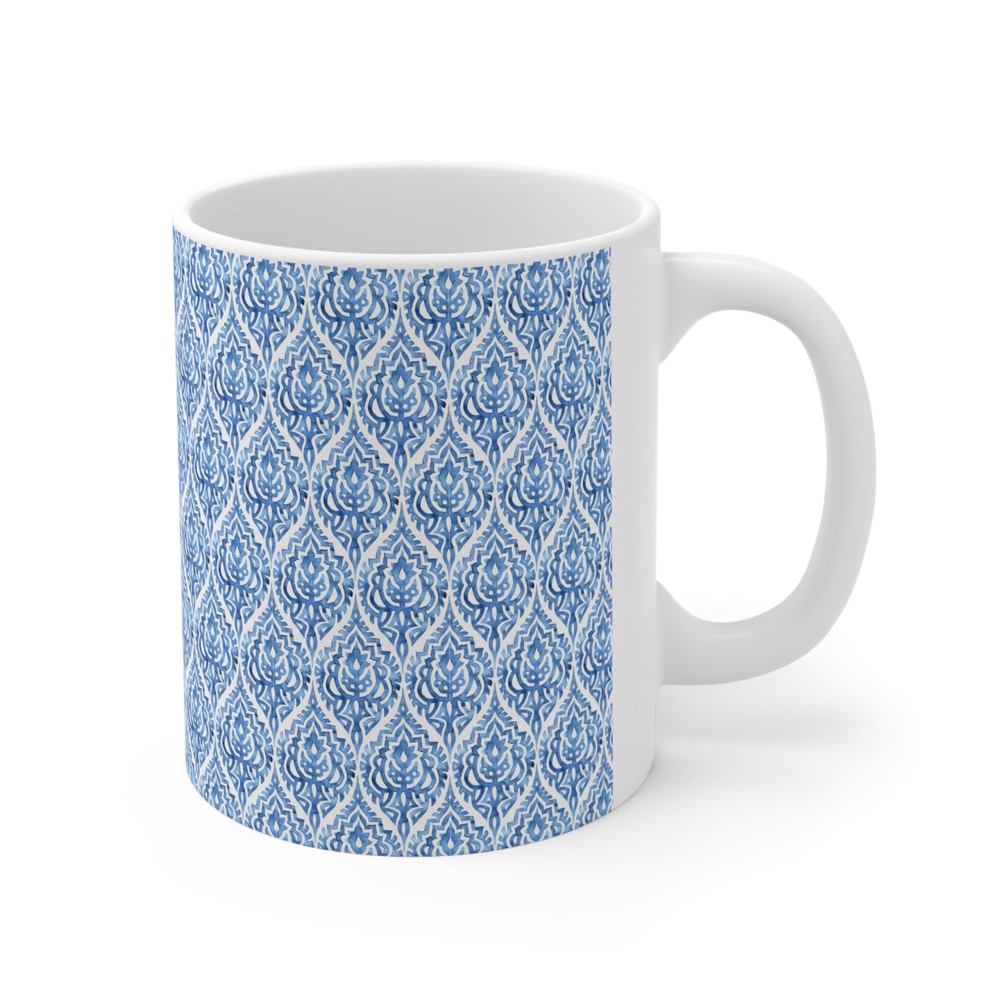 Blue Pattern Print Ceramic Mug, 11oz