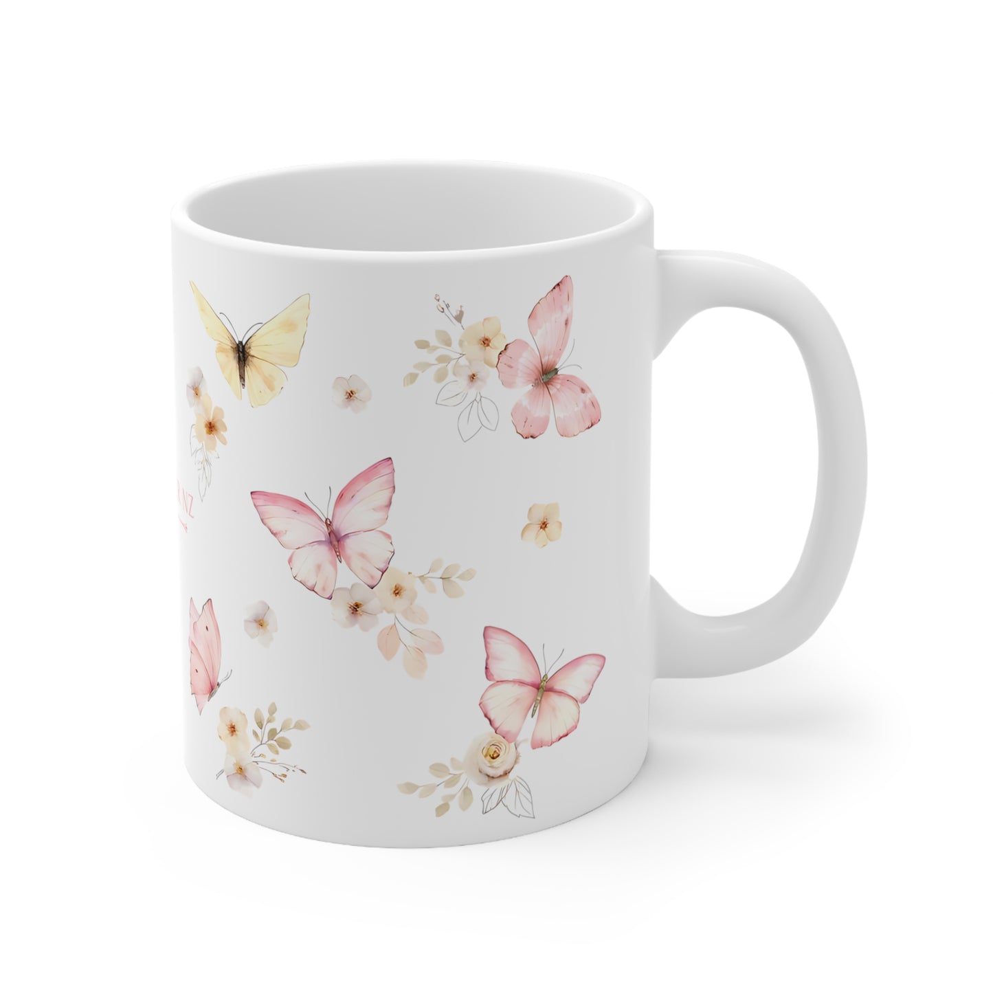 Pink & Yellow Butterfly Ceramic Mug, 11oz