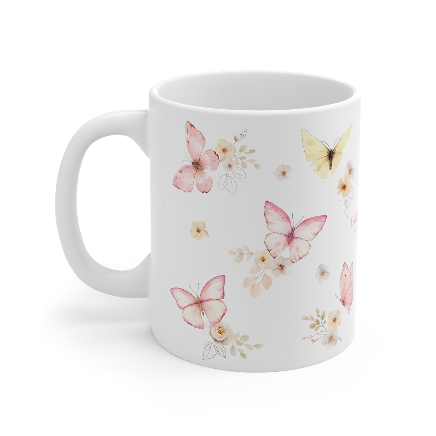Pink & Yellow Butterfly Ceramic Mug, 11oz