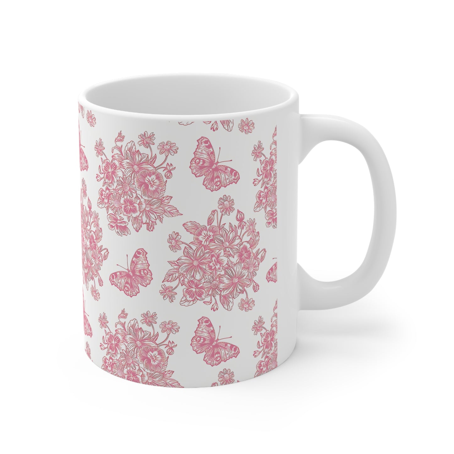 Pink & White Butterfly Ceramic Mug, 11oz