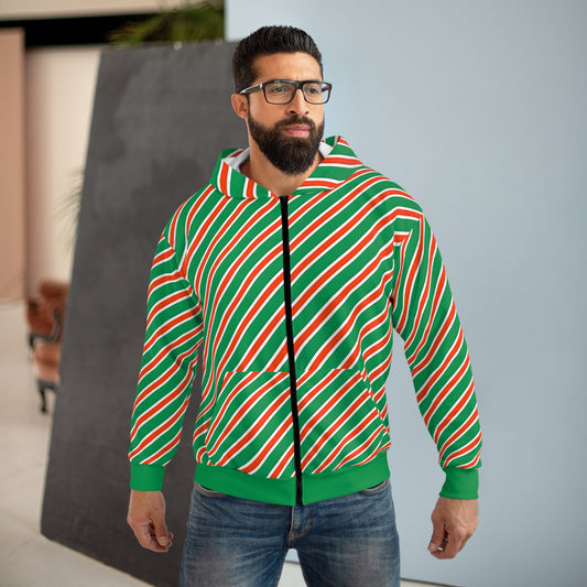 Festive Striped Unisex Zip Hoodie – Perfect for Holiday Celebrations