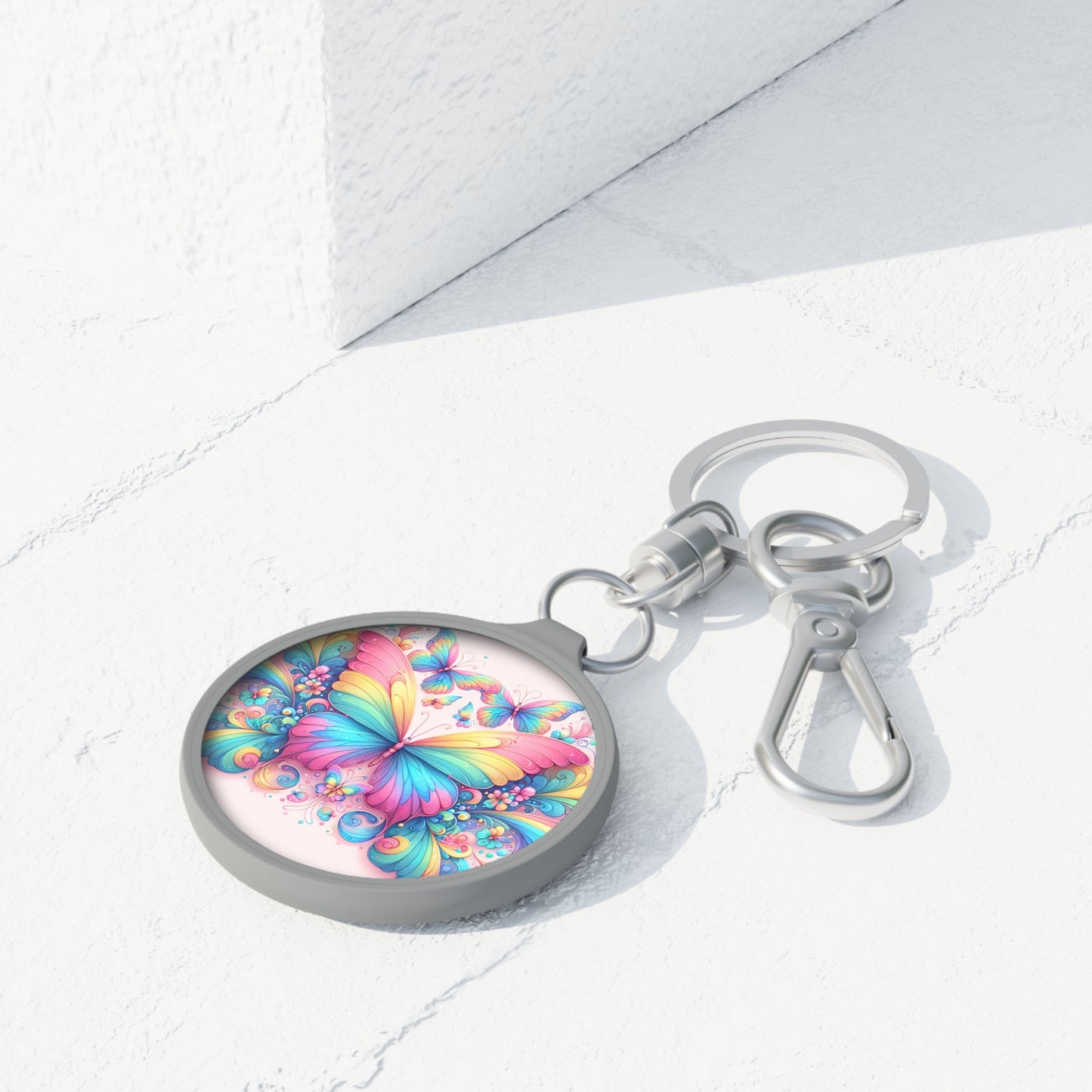 Psychedelic Rainbow Butterfly Keyring Tag