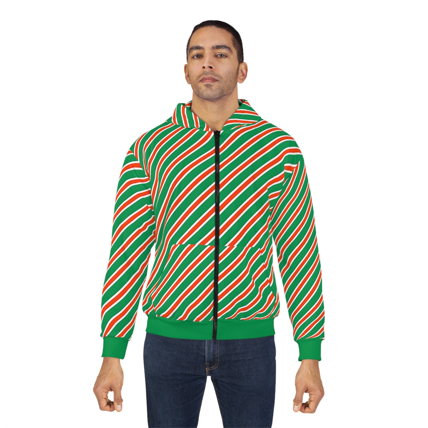 Festive Striped Unisex Zip Hoodie – Perfect for Holiday Celebrations