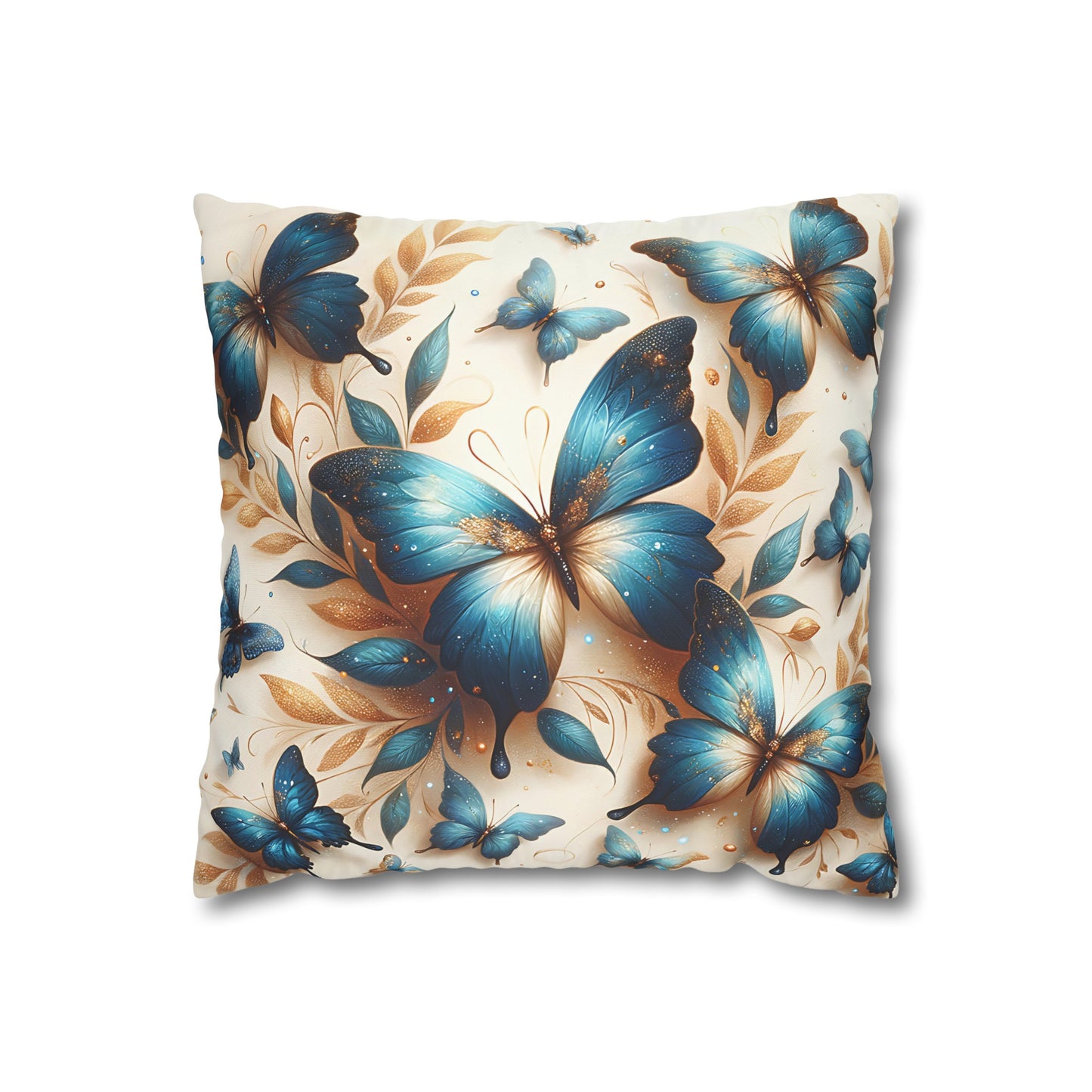 Blue Gold Butterfly Cushion Cover