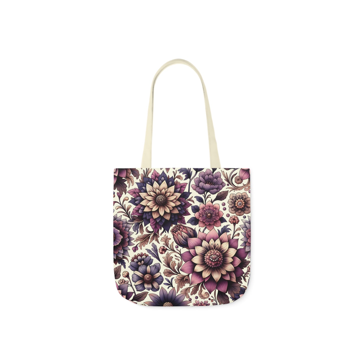 Purple Floral Canvas Tote Bag - White